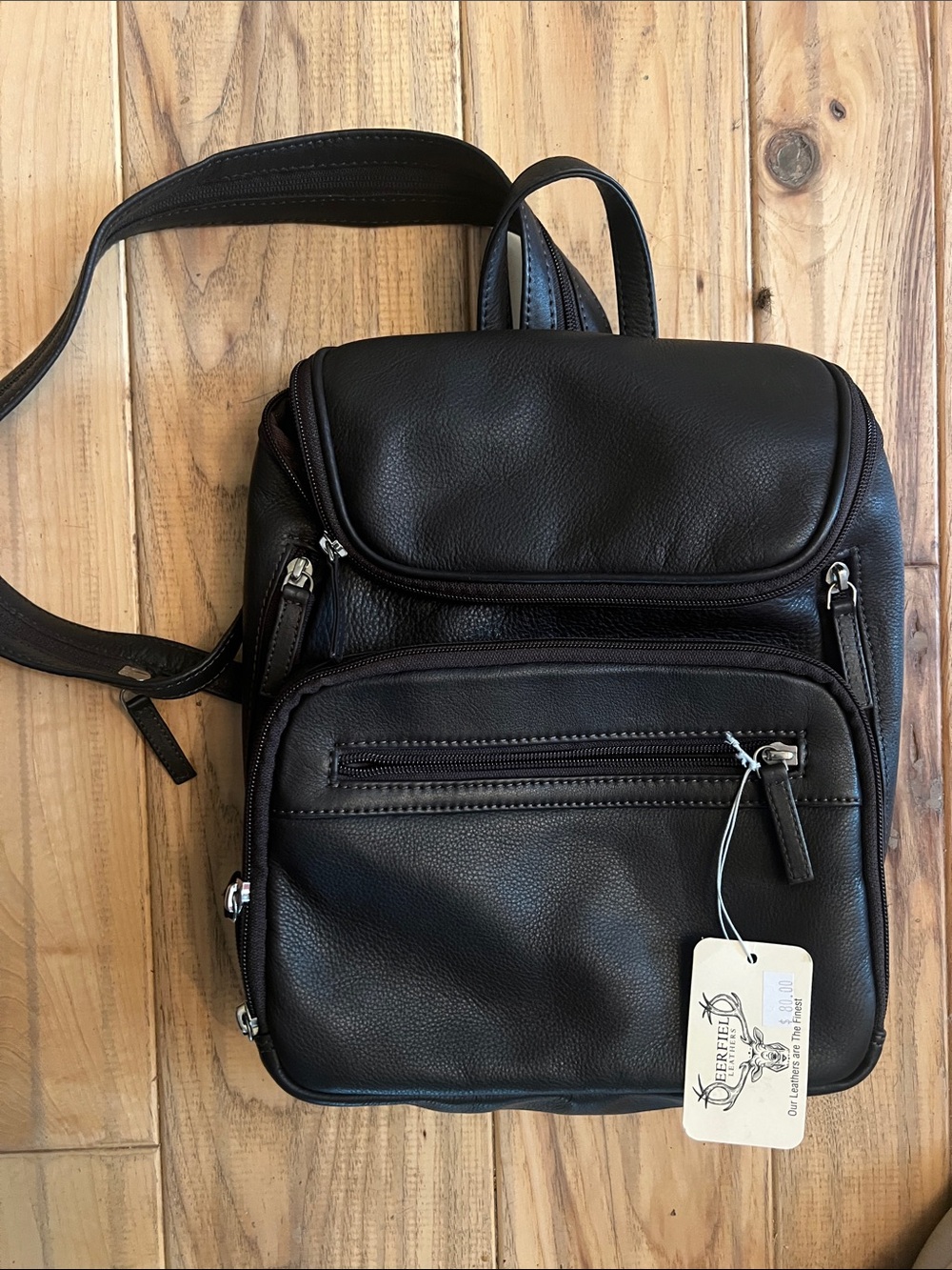 Premium Quality Leather Backpack / Crossbody dark brown, super soft leather.